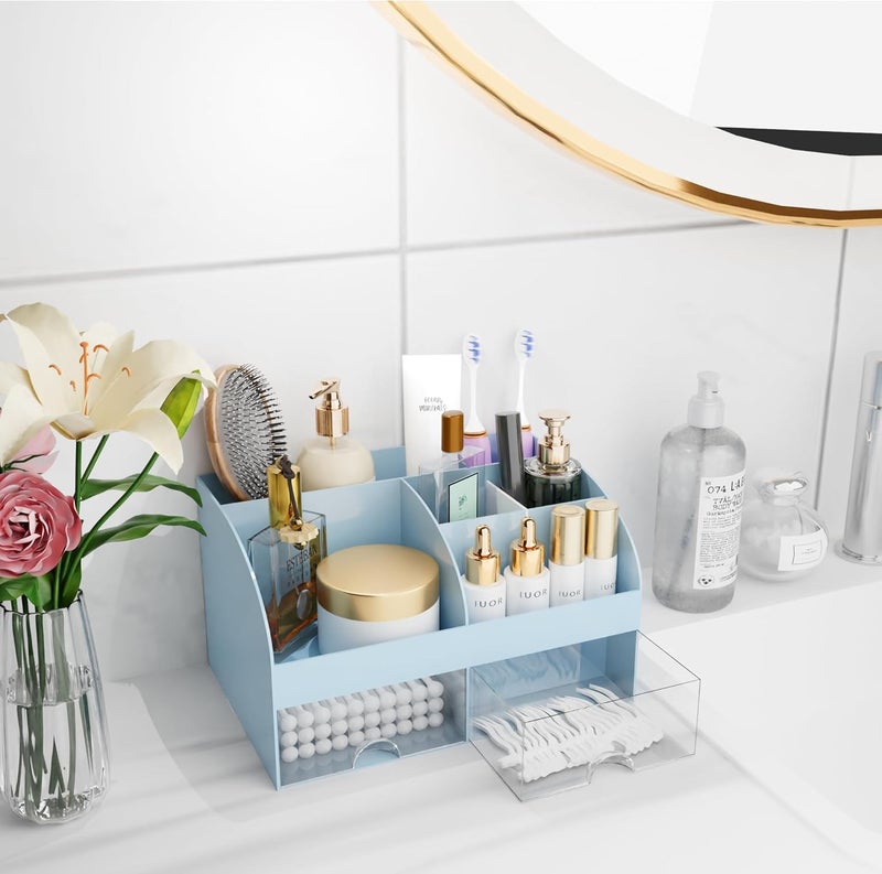 COMFYROOM Makeup Organizer with Drawers, Cosmetic Storage for Dresser Vanity and Bathroom Countertop, Beauty Holder for Lipstick Brush, Skincare Organizer for Vanity, Cosmetic Display Case (Blue) - Image 5